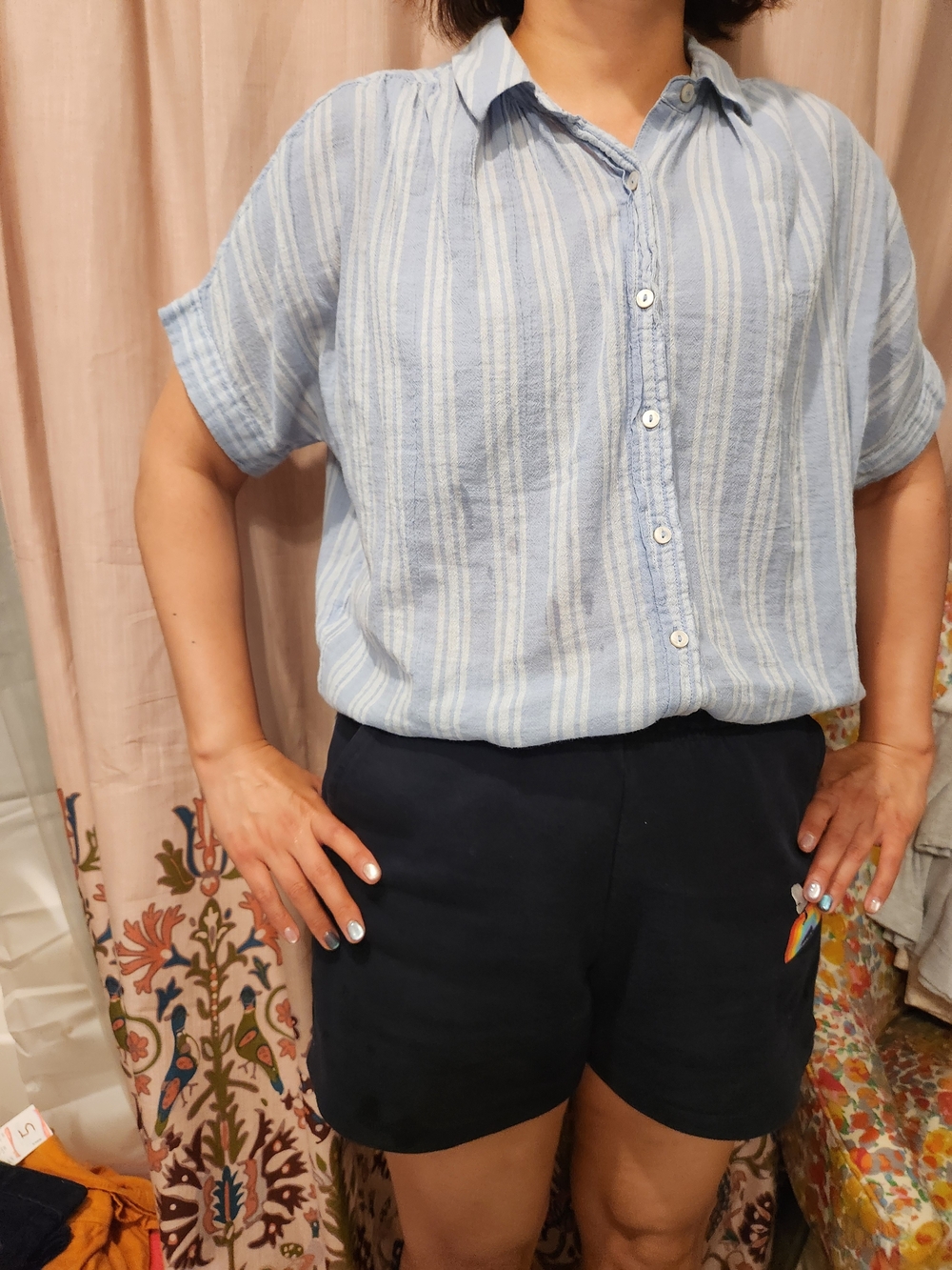 aerie Pale Blue and White Striped Button Shirt